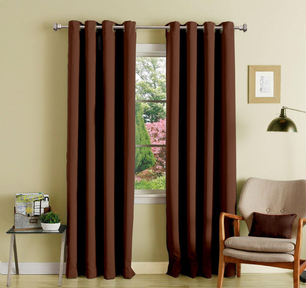 Lushomes Dark Brown Polyester Blackout Curtains with 8 Eyelets for Door - Lushomes