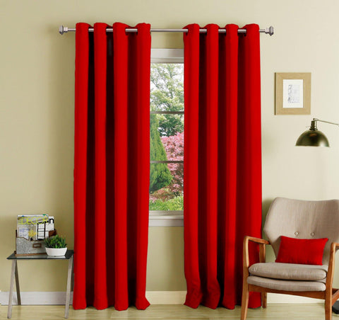 Lushomes Red Polyester Blackout Curtains with 8 Eyelets for Long Door - Lushomes