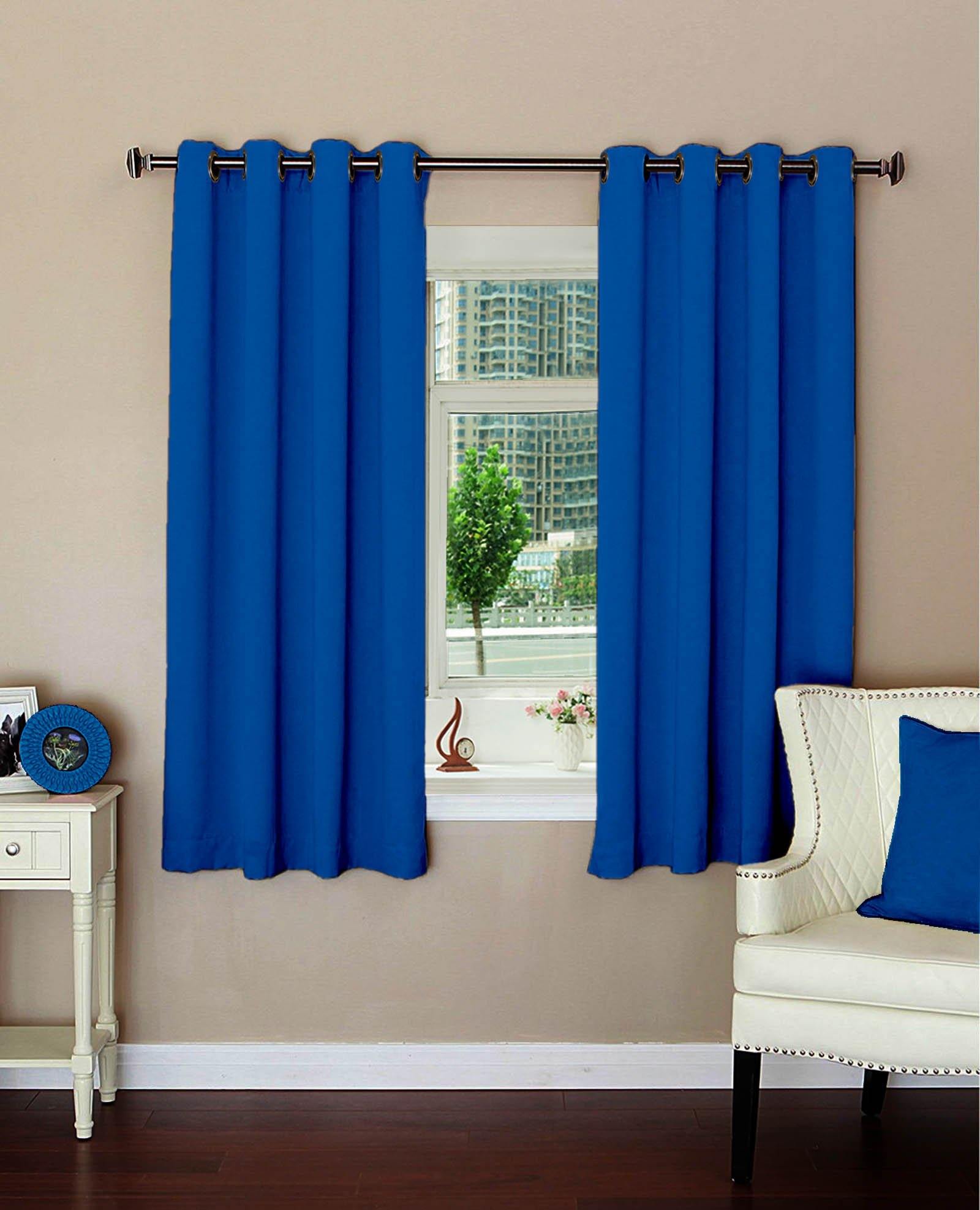 Lushomes Plain Fire Blue Polyester Blackout Curtains with 8 Metal Eyelets for Windows (Size: 54"x60", Single pc) - Lushomes