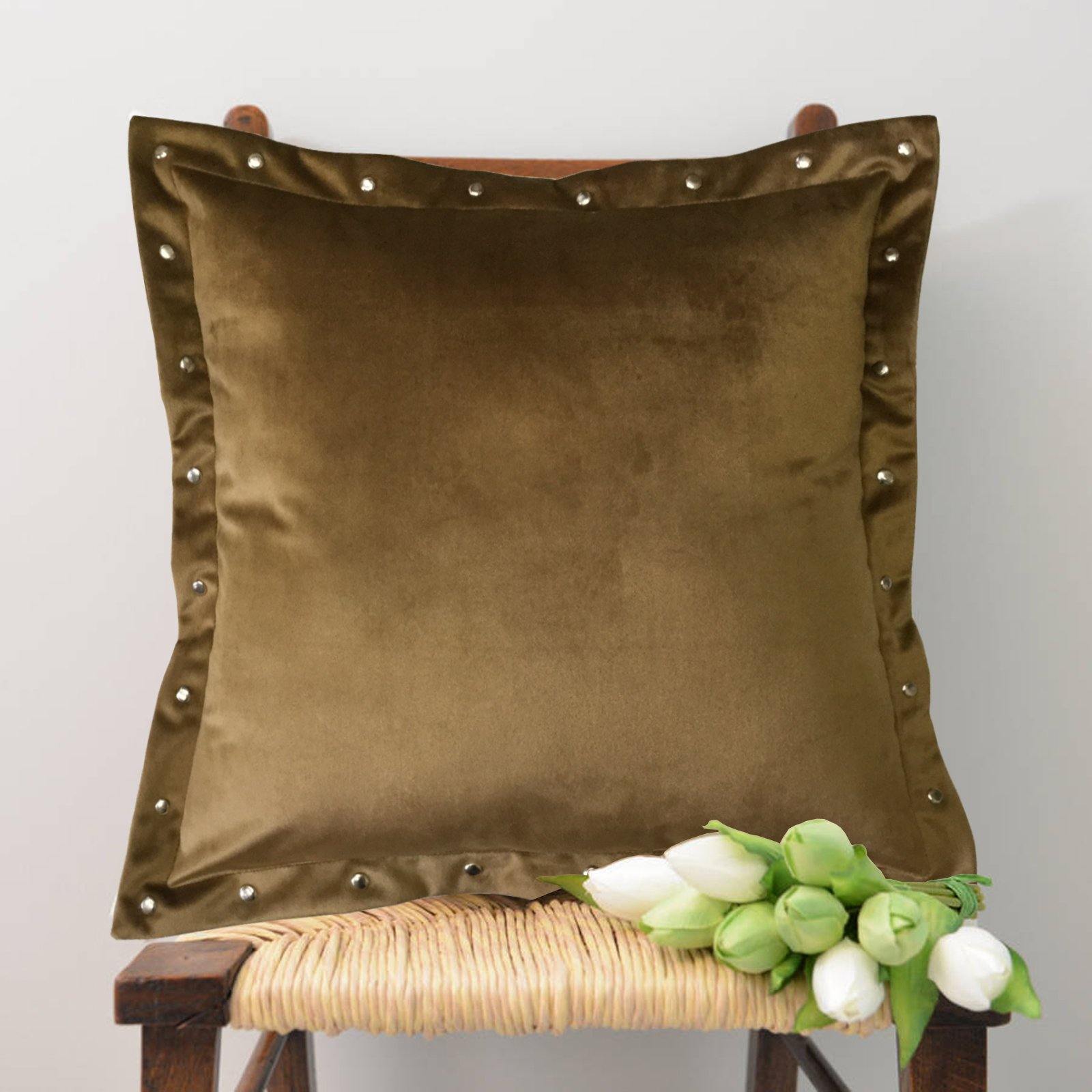 Lushomes Smooth Tan Velvet Cushion covers with some metallic Oomph (Single Pc, 16‰۝ x 16‰۝) - Lushomes