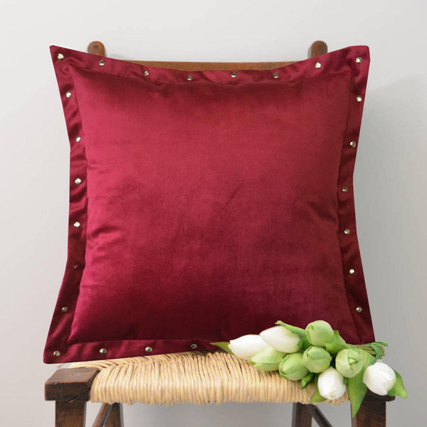 Lushomes Smooth Maroon Velvet Cushion covers with some metallic Oomph (Single Pc, 16‰۝ x 16‰۝) - Lushomes