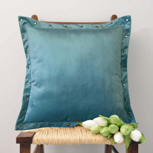Lushomes Smooth Turquoise Velvet Cushion covers with some metallic Oomph (Single Pc, 16‰۝ x 16‰۝) - Lushomes