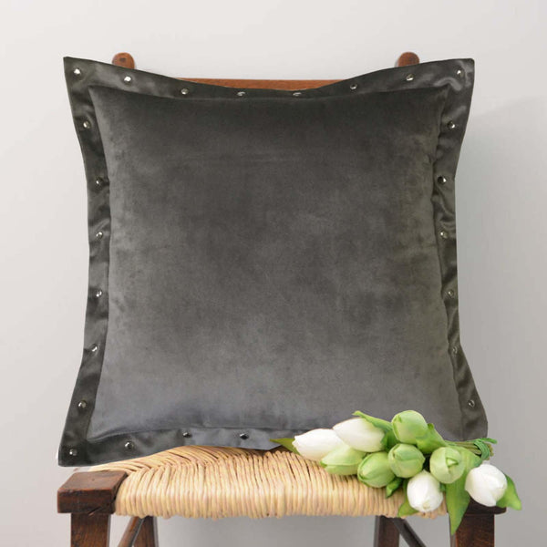 Lushomes Smooth Light Grey Velvet Cushion covers with some metallic Oomph (Single Pc, 16‰۝ x 16‰۝) - Lushomes