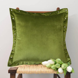 Lushomes Smooth Green Velvet Cushion covers with some metallic Oomph (Single Pc, 16‰۝ x 16‰۝) - Lushomes