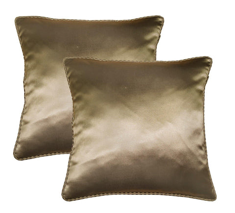Lushomes brown contemporary plain cushion cover with striped piping, 12 x 12‰۝(Pack of 2) Torantina Collection - Lushomes