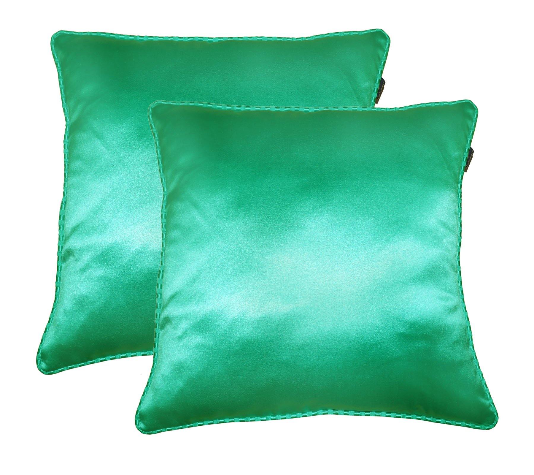 Lushomes sea green contemporary plain cushion cover with striped piping, 12 x 12‰۝(Pack of 2) Torantina Collection - Lushomes