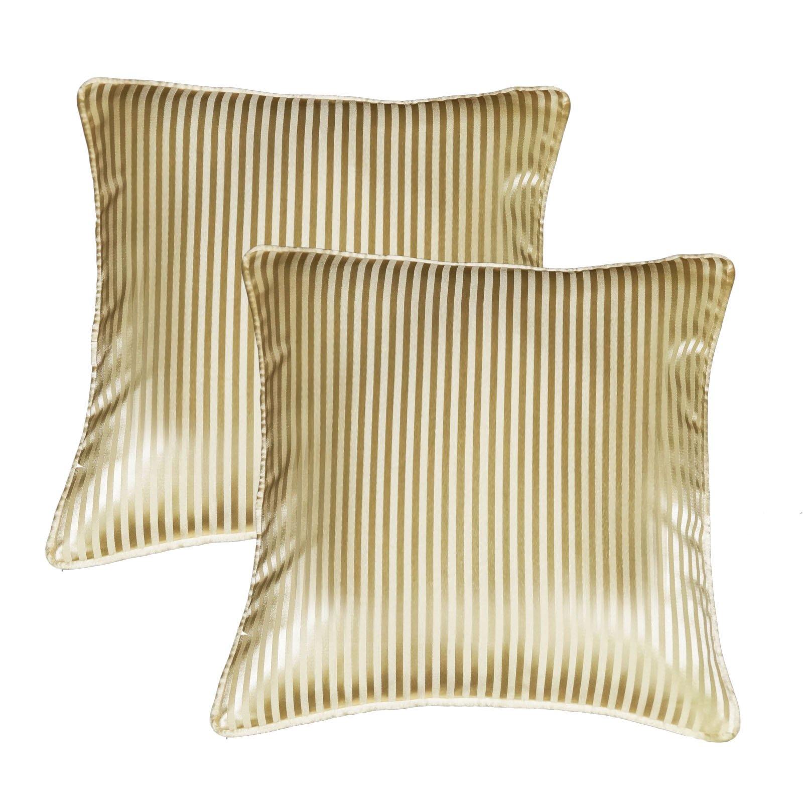 Lushomes champagne contemporary stripped cushion cover with plain piping, 12 x 12‰۝(Pack of 2) Torantina Collection - Lushomes