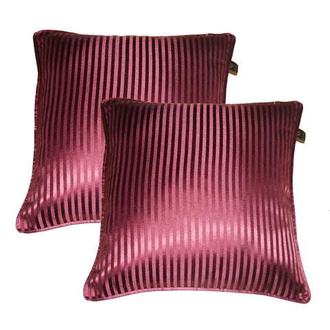 Lushomes burgundy contemporary stripped cushion cover with plain piping, 12 x 12‰۝(Pack of 2) Torantina Collection - Lushomes
