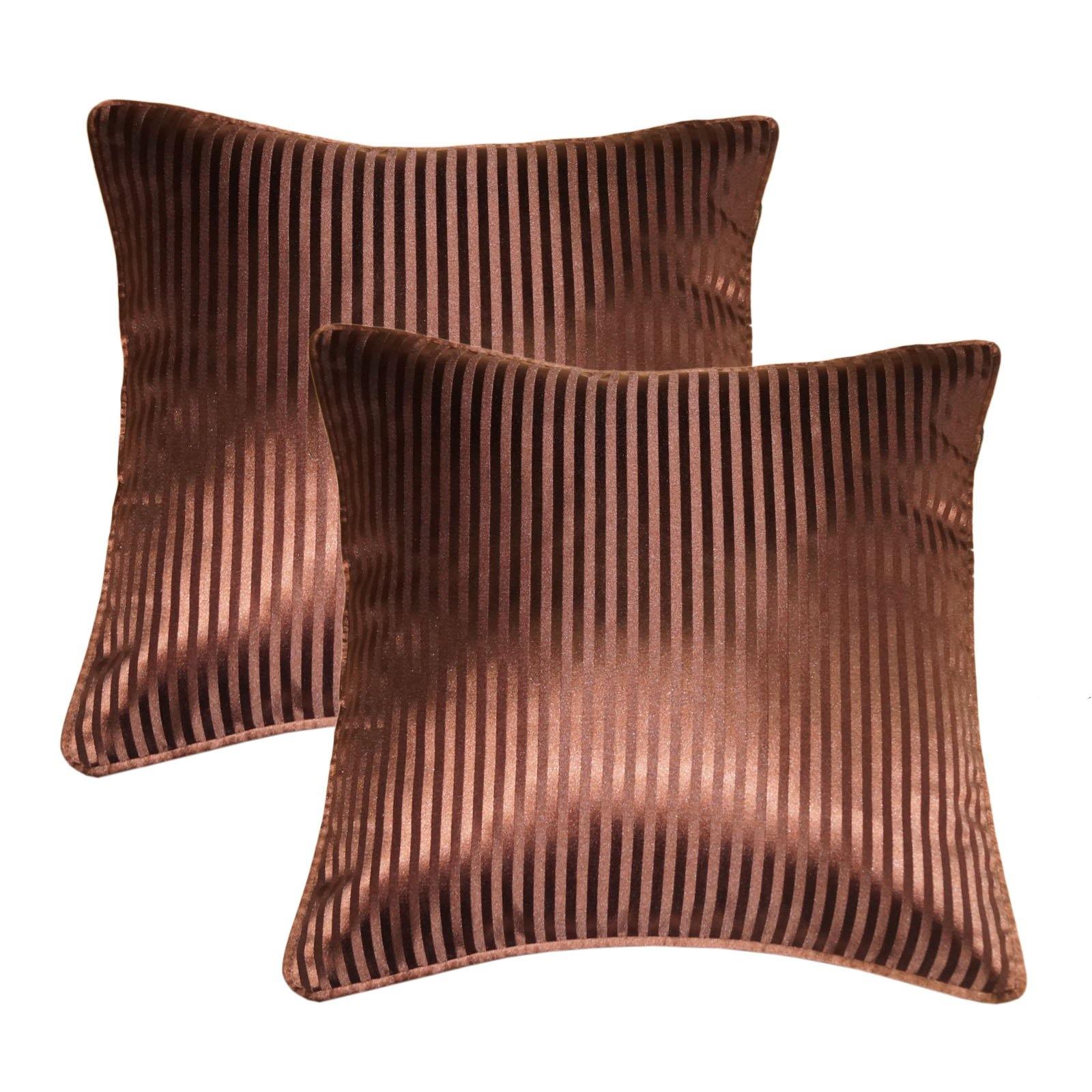 Lushomes chocolate contemporary stripped cushion cover with plain piping, 12 x 12‰۝(Pack of 2) Torantina Collection - Lushomes