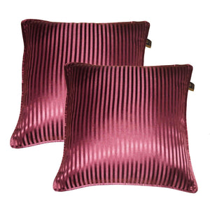 Lushomes burgundy contemporary stripped cushion cover with plain piping, 16 x 16‰۝(Pack of 2) Torantina Collection - Lushomes