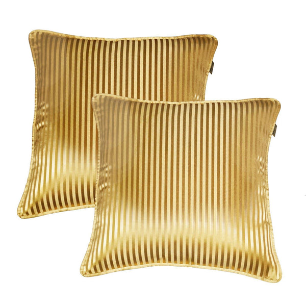 Lushomes gold contemporary stripped cushion cover with plain piping, 16 x 16‰۝(Pack of 2) Torantina Collection - Lushomes