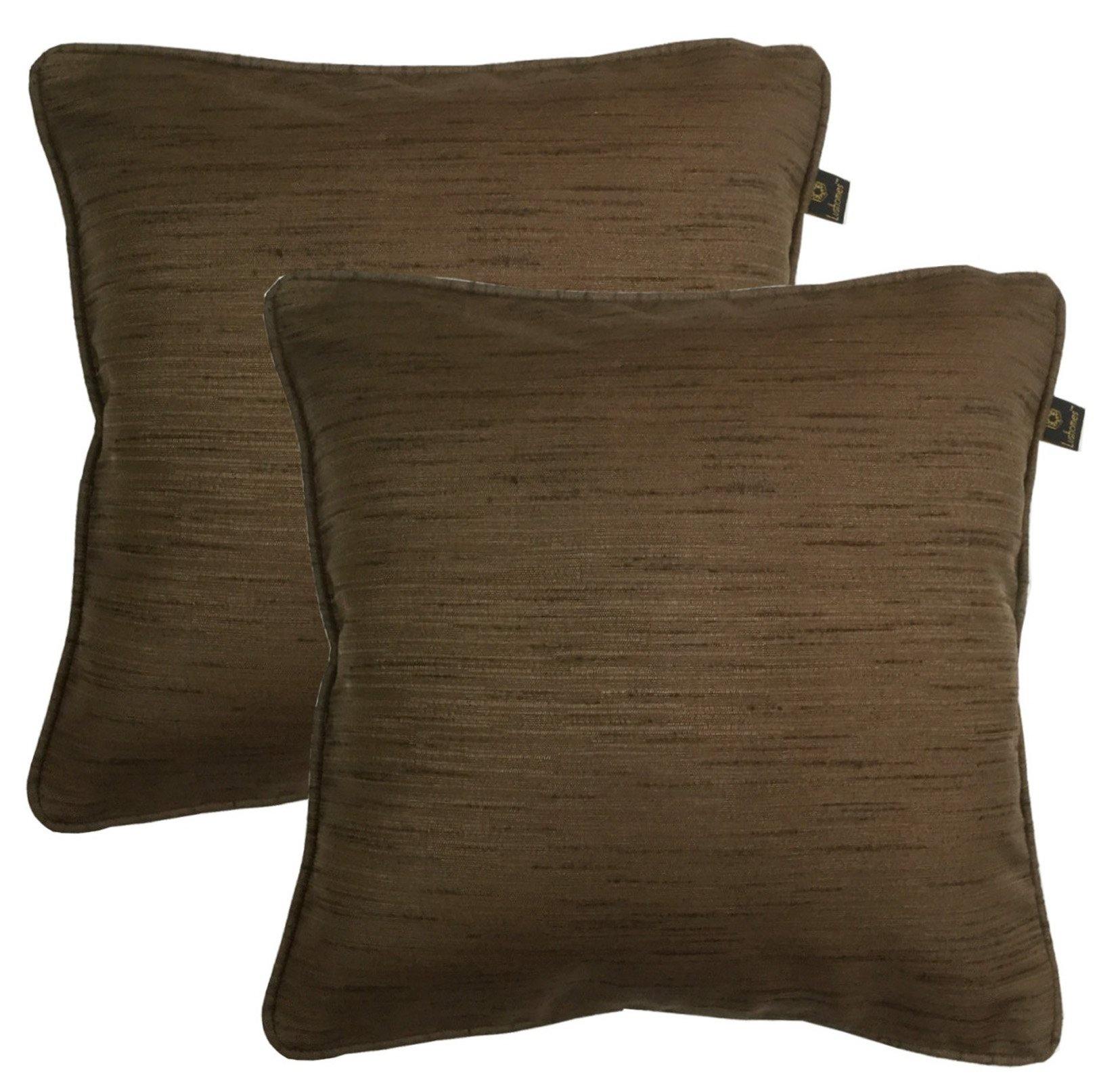 Lushomes Matka Silk Pack of 2 Brown Cushion Covers (12"x12") - Lushomes