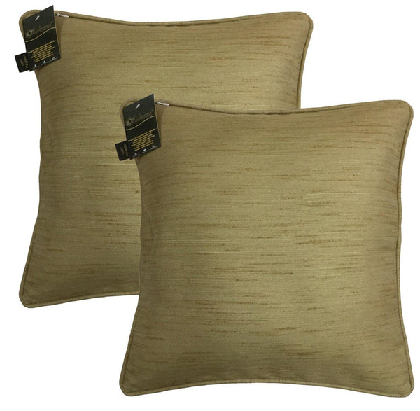 Lushomes Matka Silk Pack of 2 Beige Cushion Covers (24"x24") - Lushomes
