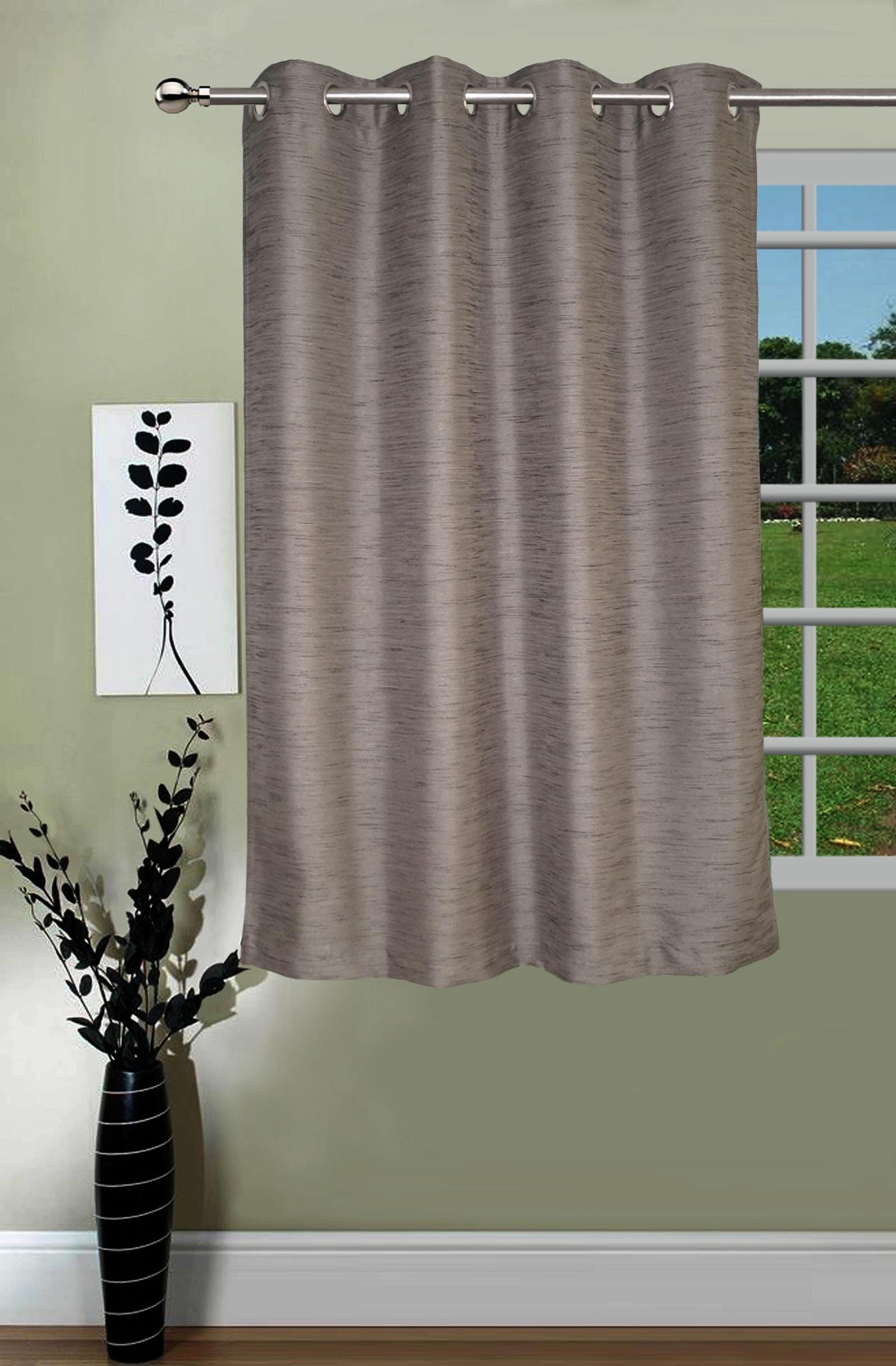 Lushomes Matka Silk Grey Curtain for Window (Single pc) - Lushomes