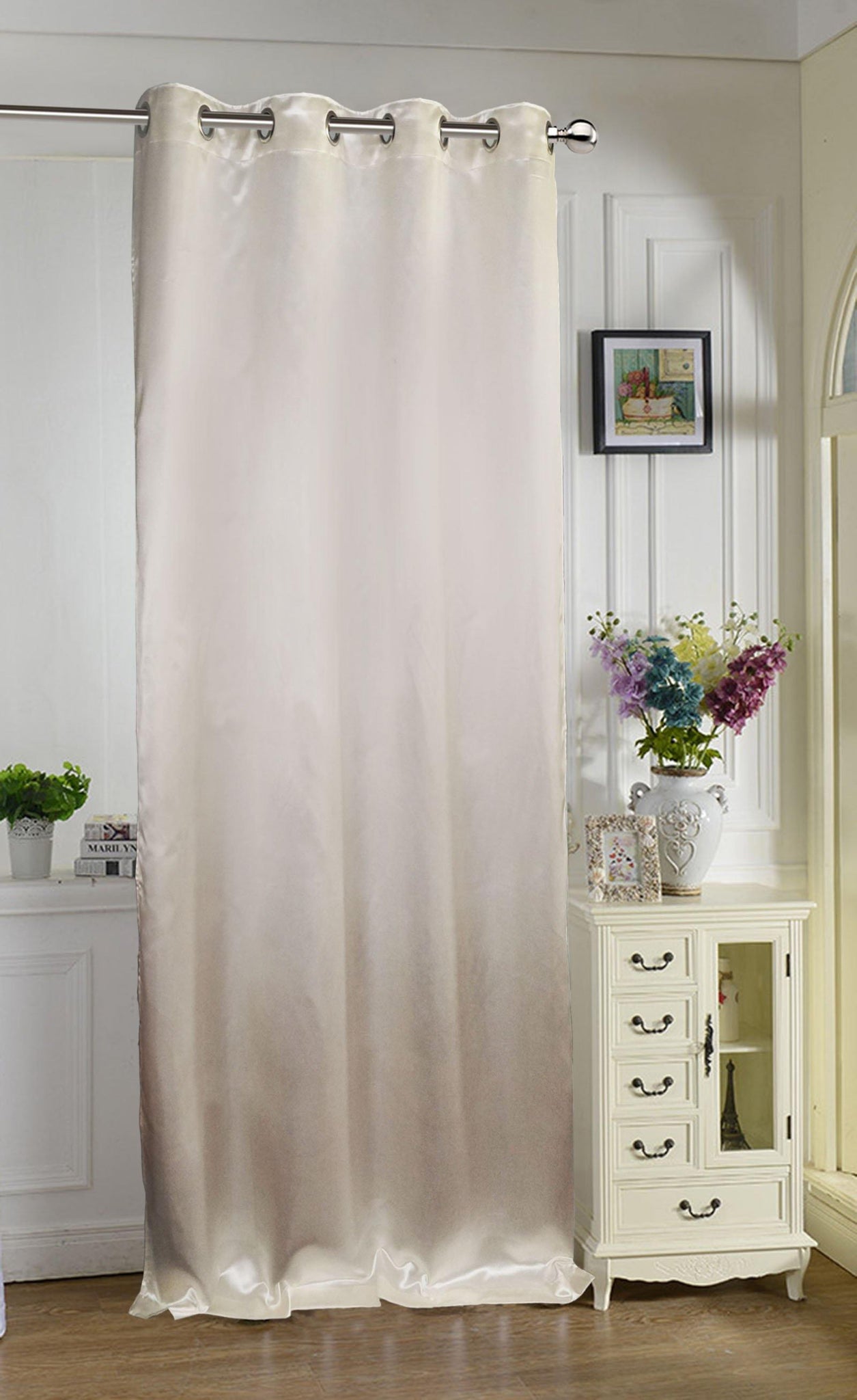 Lushomes Cream Contemporary Premium Plain Long Door Curtain with 8 metal Eyelets (54 x 108‰۝)-Torantina, Single pc - Lushomes