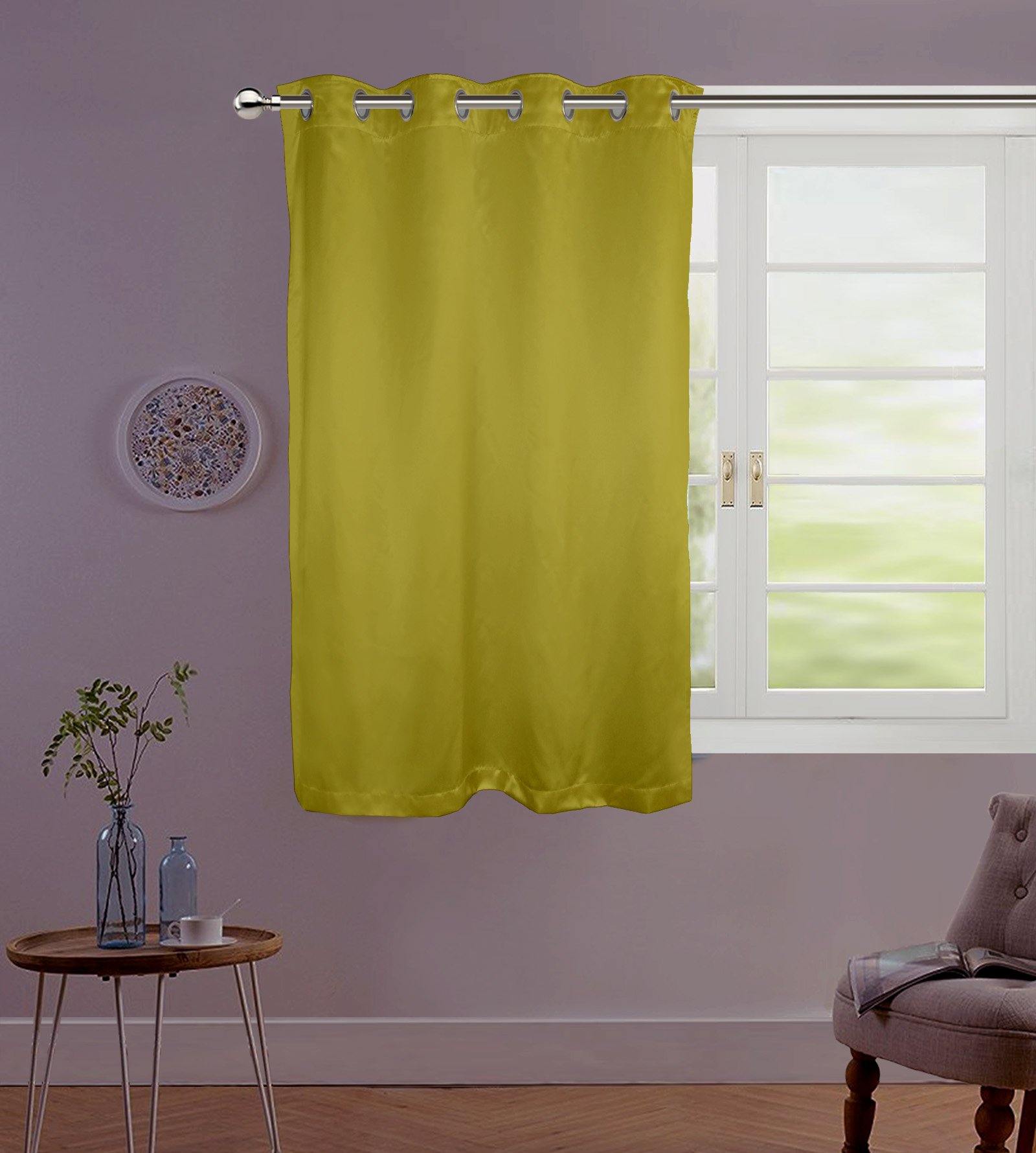 Lushomes Green Contemporary Premium Plain Window Curtain with 8 metal Eyelets (54 x 60‰۝)-Torantina, Single pc - Lushomes