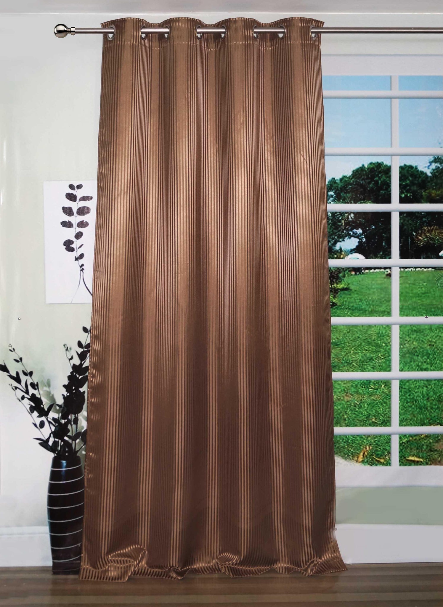 Lushomes Brown Contemporary Stripped Door Curtain with 8 metal Eyelets (54 x 90‰۝)-Torantina - Lushomes