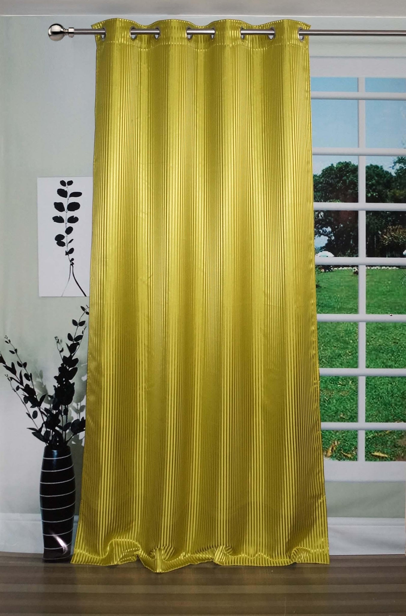 Lushomes Green Contemporary Stripped Door Curtain with 8 metal Eyelets (54 x 90‰۝)-Torantina - Lushomes