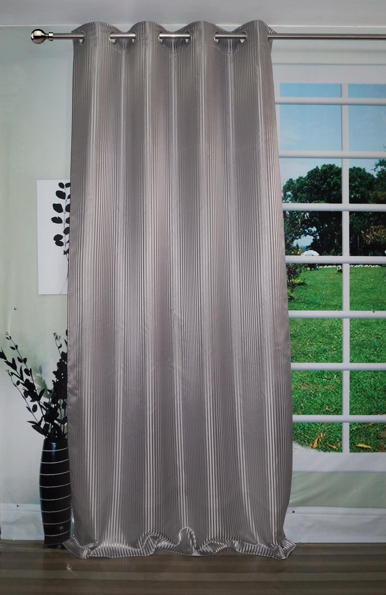 Lushomes Grey Contemporary Stripped Door Curtain with 8 metal Eyelets (54 x 90‰۝)-Torantina - Lushomes