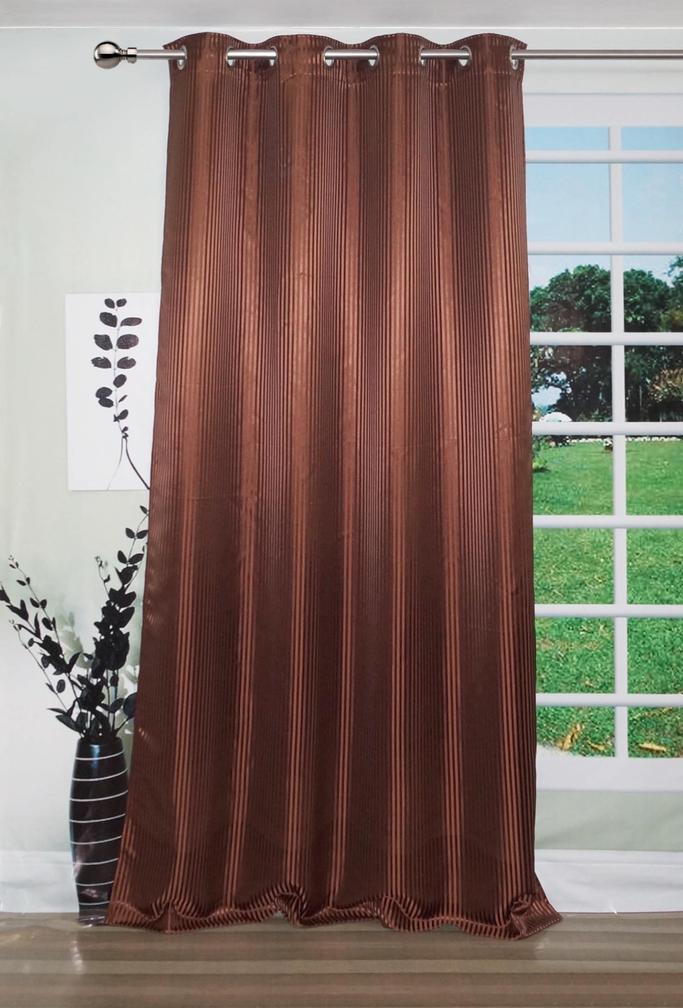 Lushomes Chocolate Contemporary Stripped Long Door Curtain with 8 metal Eyelets (54 x 108‰۝)-Torantina - Lushomes