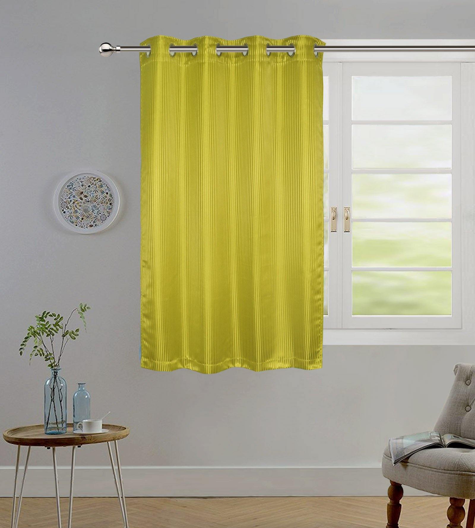 Lushomes Green Contemporary Stripped Window Curtain with 8 metal Eyelets (54 x 60‰۝)-Torantina - Lushomes