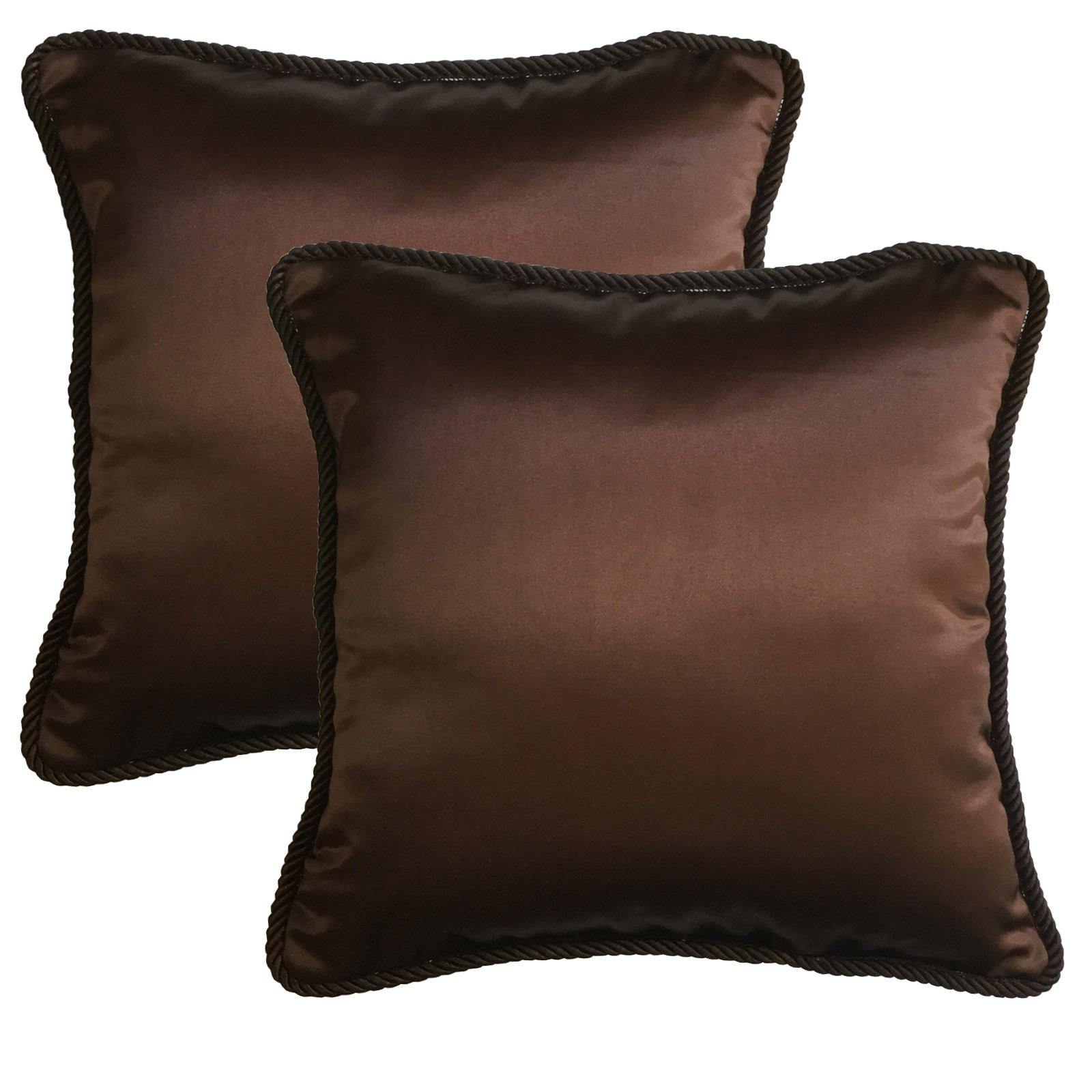 Lushomes Contemporary Brown Plain Cushion Cover with Unique Dori Piping, 16 x 16‰۝(Pack of 2) Torantina Collection - Lushomes