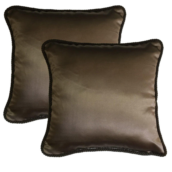 Lushomes Contemporary Chocolate Plain Cushion Cover with Unique Dori Piping, 16 x 16‰۝(Pack of 2) Torantina Collection - Lushomes