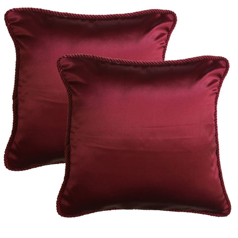 Lushomes Contemporary Wine Plain Cushion Cover with Unique Dori Piping, 16 x 16‰۝(Pack of 2) Torantina Collection - Lushomes