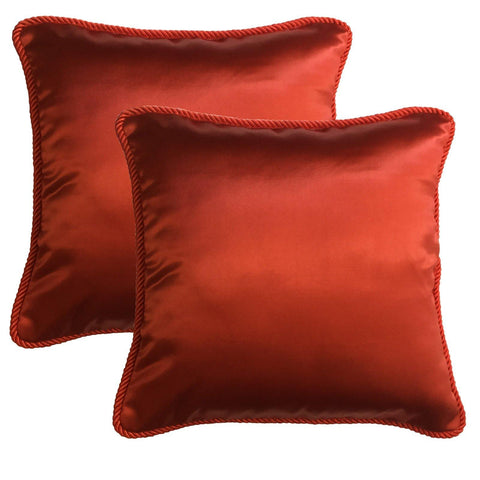 Lushomes Contemporary Red Plain Cushion Cover with Unique Dori Piping, 16 x 16‰۝(Pack of 2) Torantina Collection - Lushomes