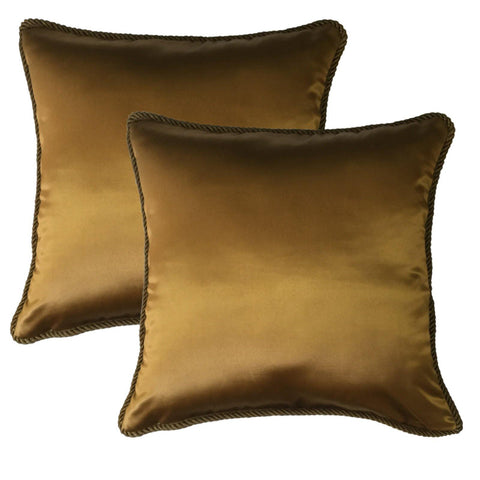 Lushomes Contemporary Dark Gold Plain Cushion Cover with Unique Dori Piping, 16 x 16‰۝(Pack of 2) Torantina Collection - Lushomes
