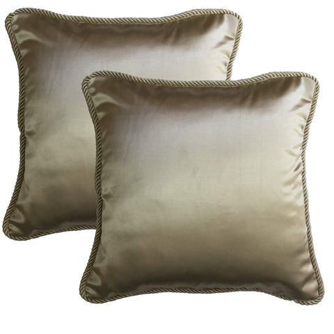 Lushomes Contemporary Light Beige Plain Cushion Cover with Unique Dori Piping, 16 x 16‰۝(Pack of 2) Torantina Collection - Lushomes