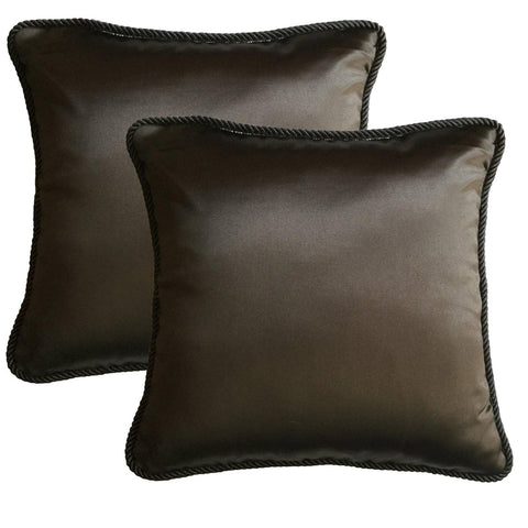 Lushomes Contemporary Dark Grey Plain Cushion Cover with Unique Dori Piping, 16 x 16‰۝(Pack of 2) Torantina Collection - Lushomes