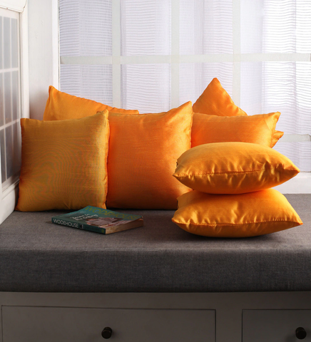 Lushomes Yellow Dupion Silk Cushion Covers (Pack of 10) - Lushomes