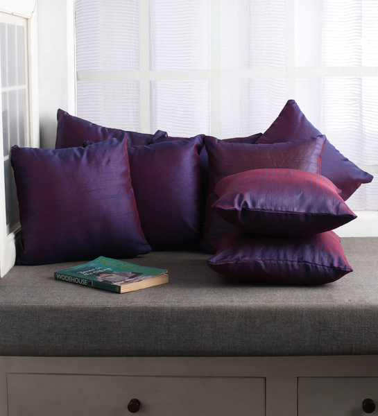 Lushomes Purple Dupion Silk Cushion Covers (Pack of 10) - Lushomes