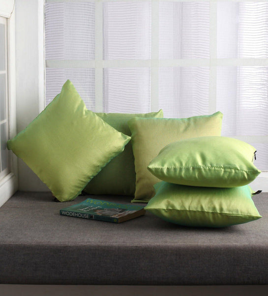 Lushomes Green Dupion Silk Cushion Covers (Pack of 5) - Lushomes