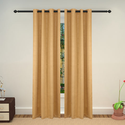 Lushomes Polyester Beige Polyester Embossed Blackout Door Curtain (54 x 90 inches, Single pc)