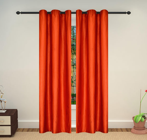 Lushomes Embossed Polyester Door Curtain - 7.5 feet, Orange - Lushomes