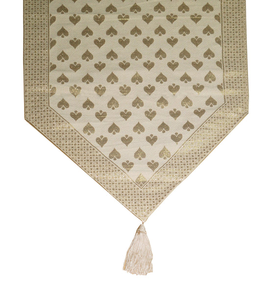 Lushomes table runner for 6 seater Dining Table, Golden & Cream Silk Festive Runners with Triangle Ends and Tassels on Both Sides (Single Pc, 12 x 70 inches)