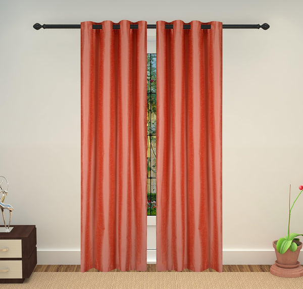 Lushomes Art Silk Polyester Lining Door Curtain - 7.5 feet, Pink - Lushomes