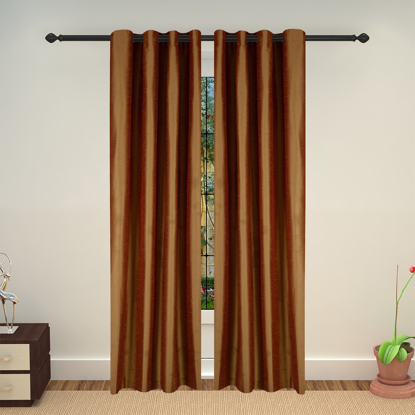 Lushomes Art Silk Polyester Lining Door Curtain - 7.5 feet, Green - Lushomes