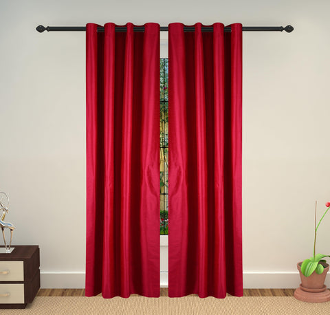 Lushomes Art Silk Polyester Lining Door Curtain - 7.5 feet, Red - Lushomes