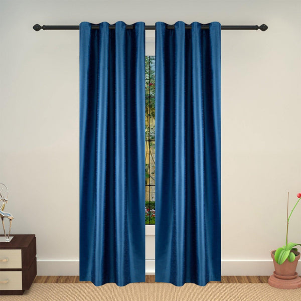 Lushomes Blue Art Silk Long Door Curtain with Polyester Lining - Lushomes