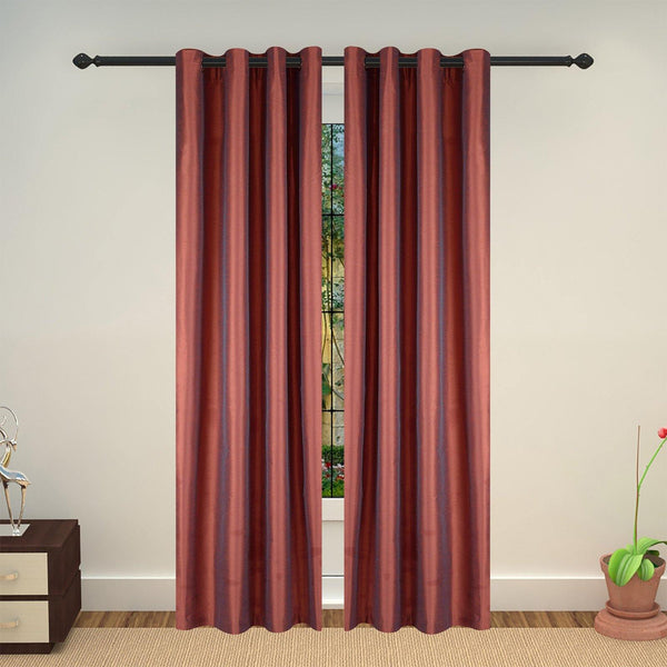 Lushomes Maroon Art Silk Long Door Curtain with Polyester Lining - Lushomes