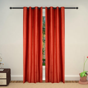 Lushomes Red Art Silk Long Door Curtain with Polyester Lining - Lushomes