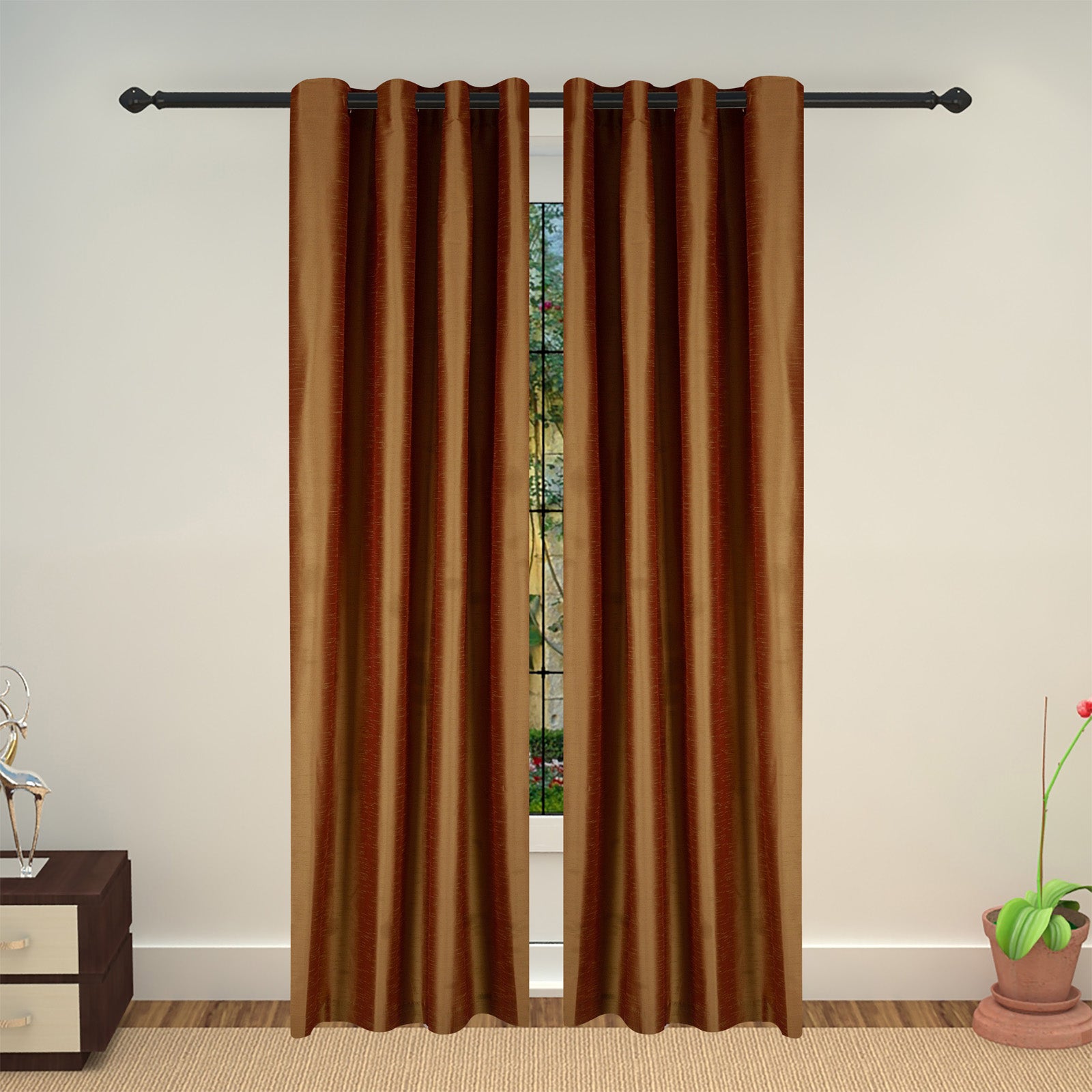 Lushomes Green Art Silk Long Door Curtain with Polyester Lining - Lushomes
