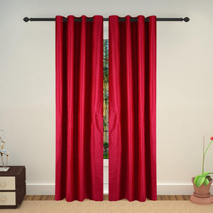 Lushomes Pink Art Silk Long Door Curtain with Polyester Lining - Lushomes