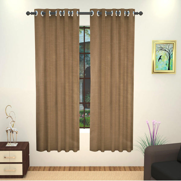 Lushomes Art Silk Polyester Lining Window Curtain - 5 feet, Brown - Lushomes