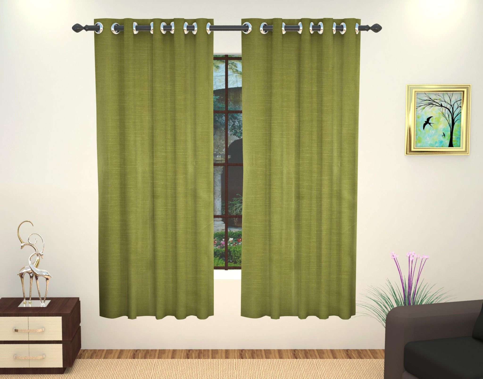 Lushomes Art Silk Polyester Lining Window Curtain - 5 feet, Green - Lushomes
