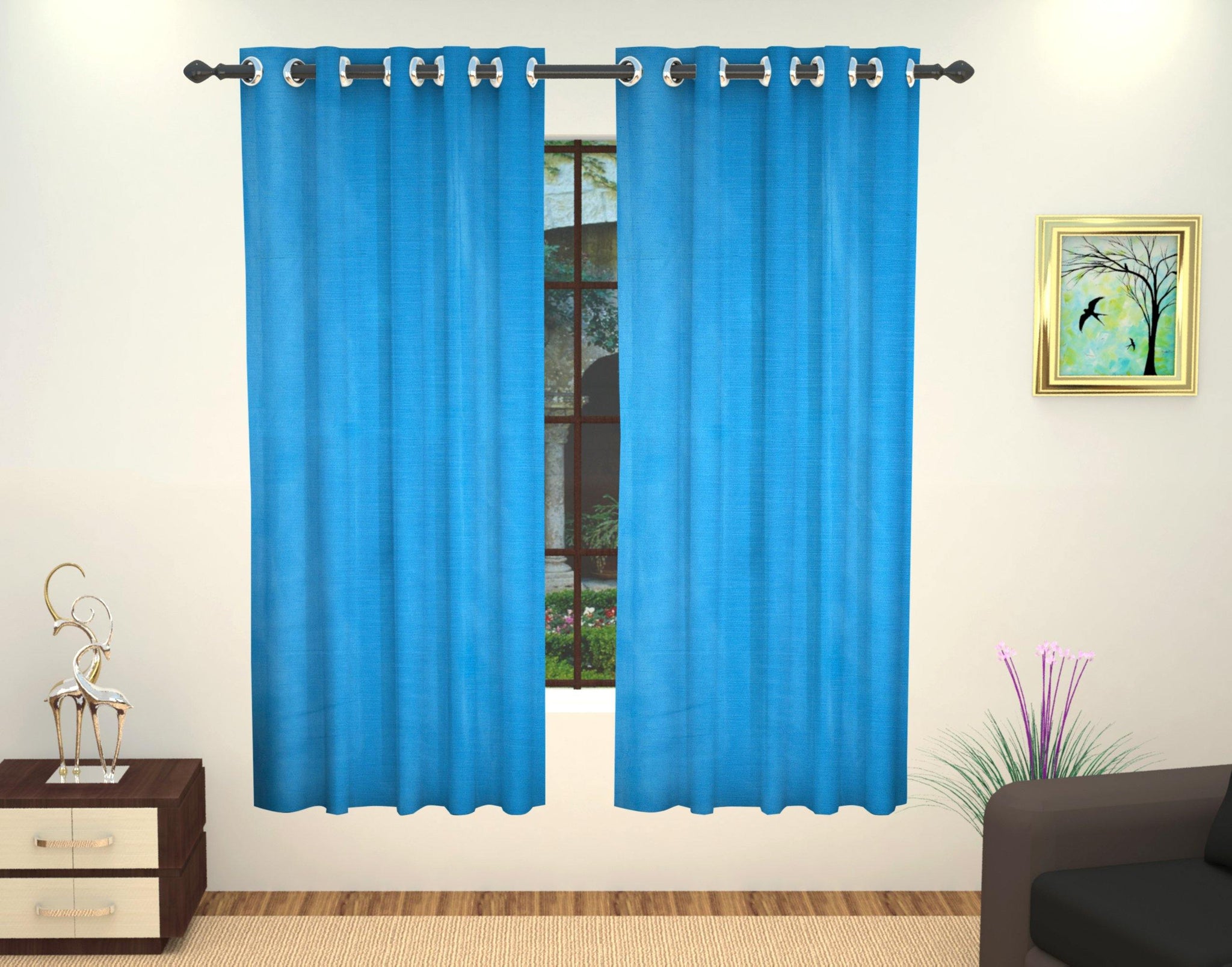 Lushomes Art Silk Polyester Lining Window Curtain - 5 feet, Blue - Lushomes