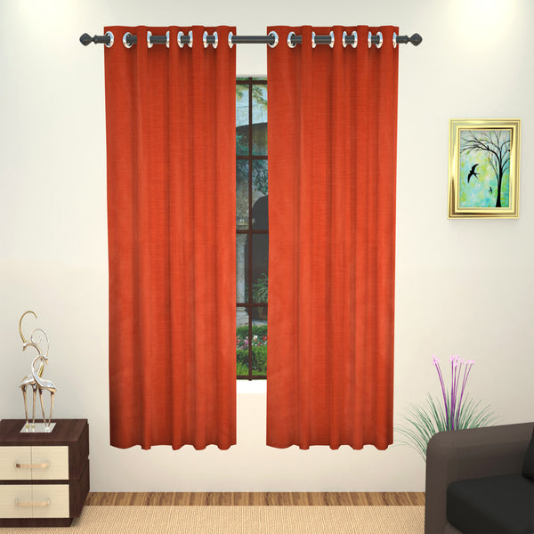 Lushomes Art Silk Polyester Lining Window Curtain - 5 feet, Red - Lushomes
